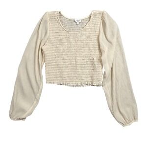 LE LIS COLLECTION Cream Smocked Long Sleeve Cropped Top Women's Size Small